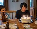 Marks and Gujn with his 14th birthday cake.<br />July 10, 2014 - Merrimac, Massachusetts.