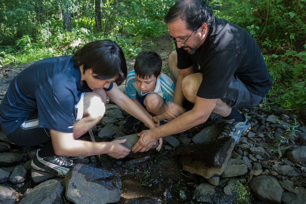 Gujn, Marks, and Eric looking for critters.<br />July 10, 2014 - Merrimac, Massachusetts.