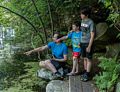 Eric, Marks, and Gujn pointing at a snapping turtle in Rockery Pond.<br />July 12, 2014 - Audubon Ipswich River Wildlife Sanctuary, Topsfield, Massachusetts.