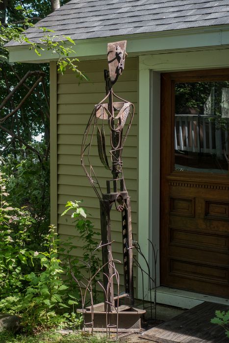 Joyce's sculpture at the door of her studio.<br />July 17, 2014 - Merrimac, Massachusett.