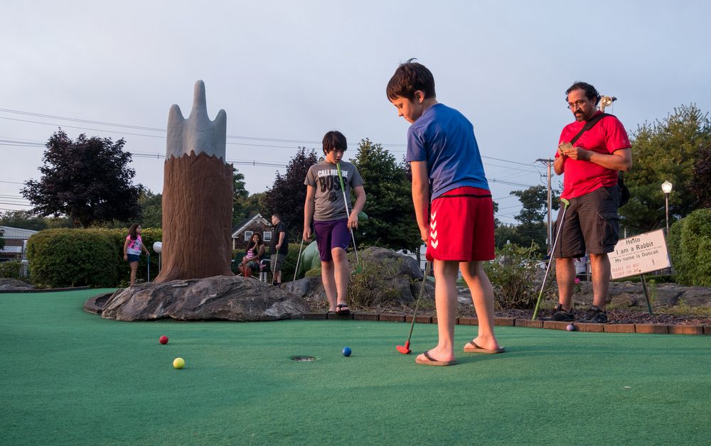 Gujn, Marks, and Eric.<br />July 20, 2014 - Jurasic Mini Golf, Salisbury, Massachusetts.