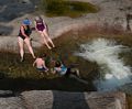 The foursome from the ledge above (and my shadow).<br />Diana's Baths along Lucy Brook.<br />July 23, 2014 - Bartlett, New Hampshire.
