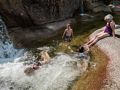 Deb in the whirlpool. with Matthew, Miranda and Joyce.<br />Diana's Baths along Lucy Brook.<br />July 23, 2014 - Bartlett, New Hampshire.