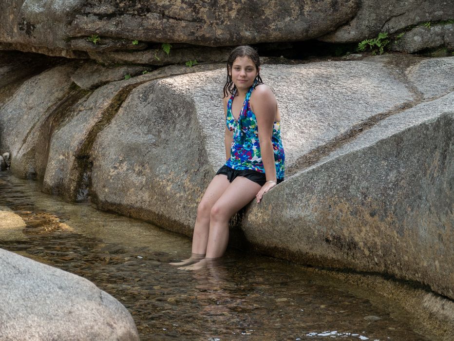 Miranda posing.<br />Diana's Baths along Lucy Brook.<br />July 23, 2014 - Bartlett, New Hampshire.