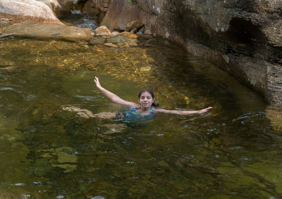 Miranda in fourth pool of the afternoon.<br />Diana's Baths along Lucy Brook.<br />July 23, 2014 - Bartlett, New Hampshire.