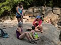 Miranda, Joyce, and Matthew listening to Deb.<br />Diana's Baths along Lucy Brook.<br />July 23, 2014 - Bartlett, New Hampshire.