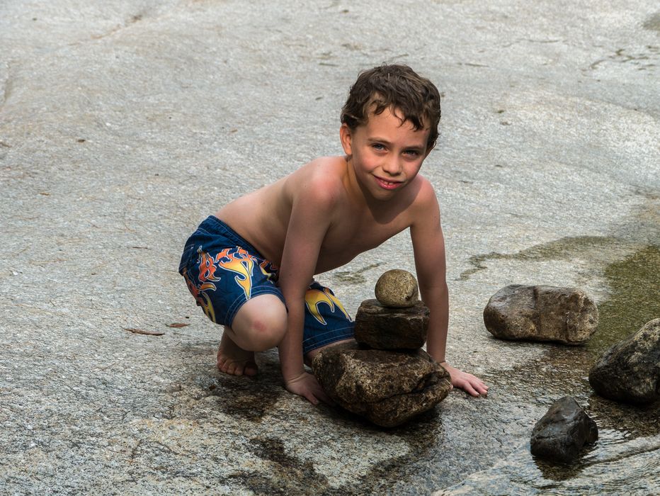 Matthe building his own.<br />Diana's Baths along Lucy Brook.<br />July 23, 2014 - Bartlett, New Hampshire.
