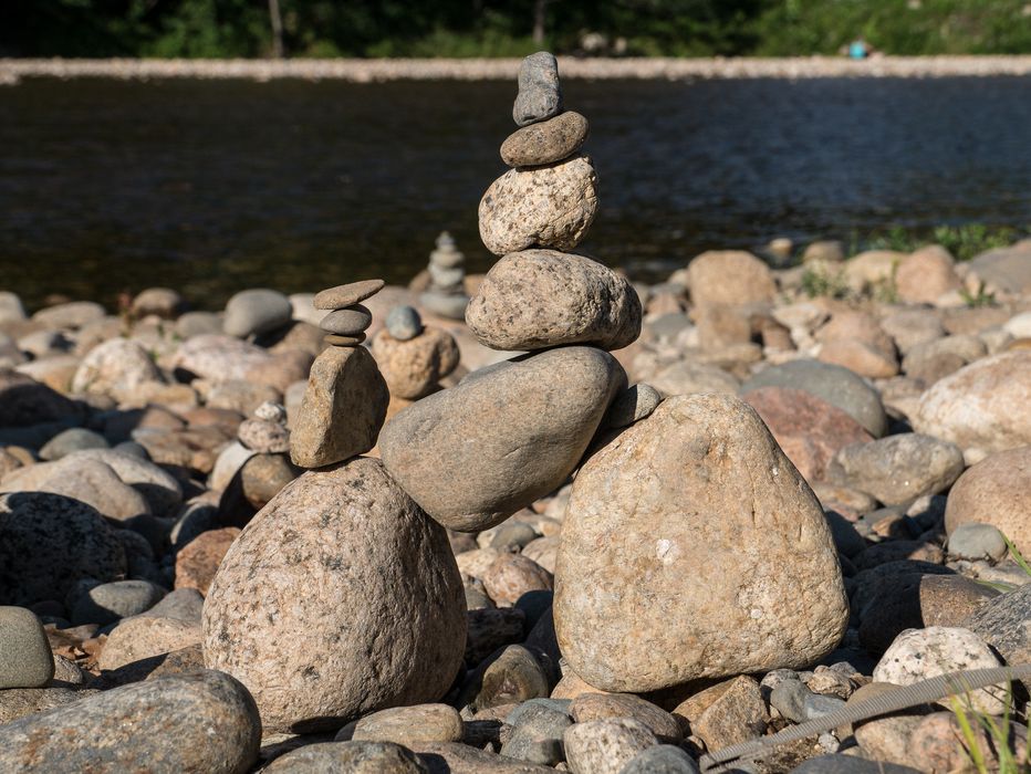 Joyce's work of art along the Saco River.<br />July 24, 2014 - North Conway, New Hampshire.