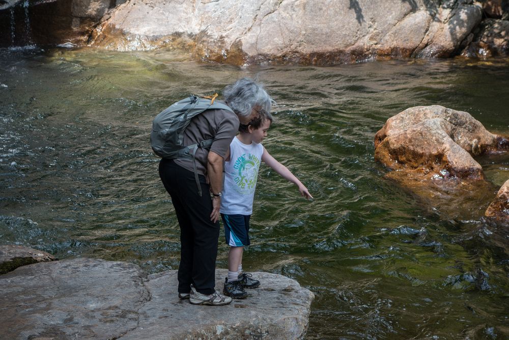 Joyce and Matthew at pool at the foot of the falls.<br />Short hike to Glen Ellis Falls.<br />July 25, 2014 - Pinkham Notch, New Hampshire.