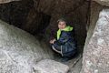 Matthew inside an erratic.<br />Aug. 21 - 2014 - The Flume, Franconia Notch, New Hampshire.