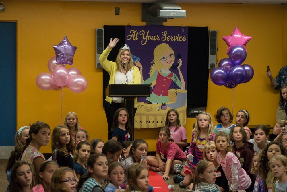Jen introducing her children?<br />Jen Malone's book signing of her book 'At Your Service'.<br />Sept. 12, 2014 - Melrose Public Library, Melrose, Massachusetts.