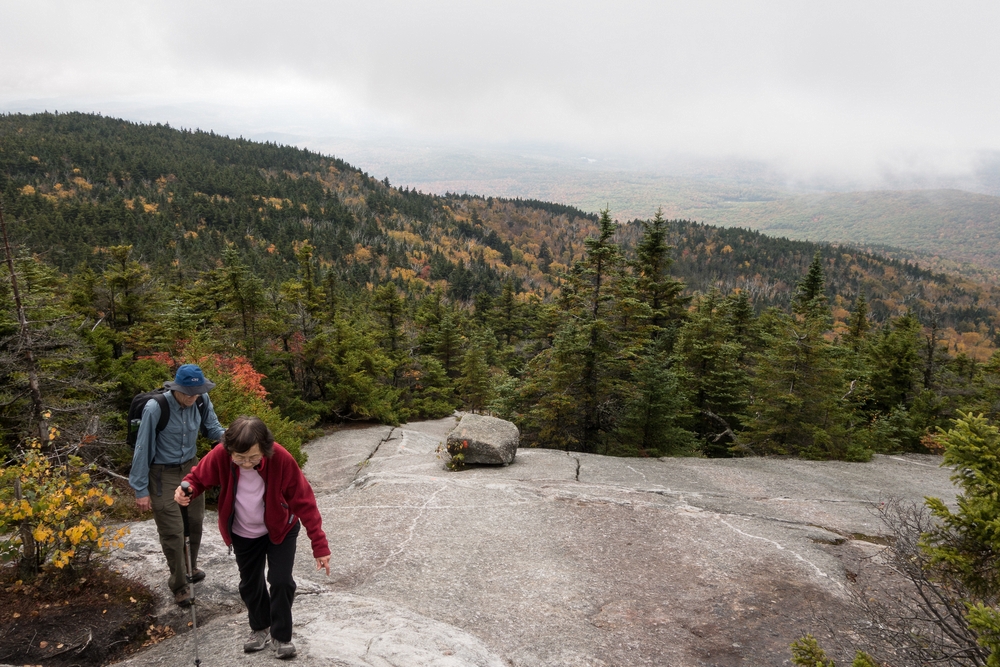 Bob and Yoong near the treeline.<br />Hike via West Ridge Trail.<br />Oct. 2, 2014 - Mt. Cardigan, New Hampshire.