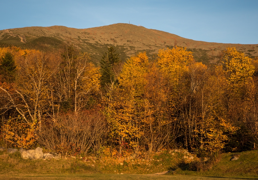 Mt. Washington at sunset.<br />Oct. 3, 2014 - At the Base Station Mt. Washington Cog Railway, New Hampshire.