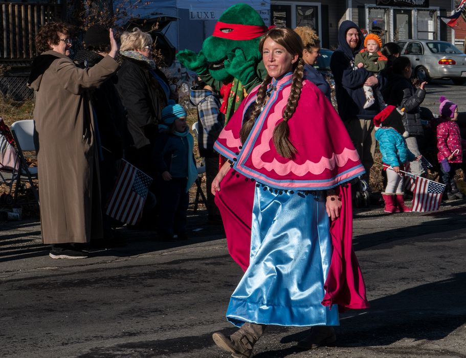 Someone as the character Anna of the movie Frozen.<br />Santa Parade.<br />Dec. 7, 2014 - Merrimac, Massachusetts.