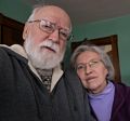 Egils and Joyce trying out the selfie monopod that Carl gave me (Egils).<br />Dec. 28, 2014 - At home in Merrimac, Massachusetts.