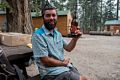 Sati. Beer is the first thing after a long hike.<br />July 31, 2014 - Reds Meadow near Mammoth Lakes, California.