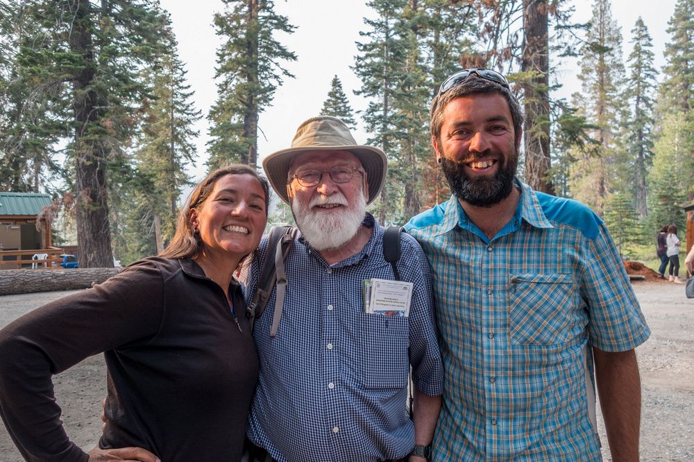 Melody, Egils, and Sati posing for Joyce.<br />July 31, 2014 - Reds Meadow near Mammoth Lakes, California.