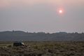 A smoky sunset at hot springs.<br />Aug. 1, 2014 - Off Whitmore Tubs Rd, Mono County, California.
