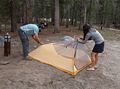 Sati and Melody erecting their tent in the<br />backpacker' area of Tuolumen Meadows Campground.<br />Aug. 6, 2014 - Yosemite National Park, California.