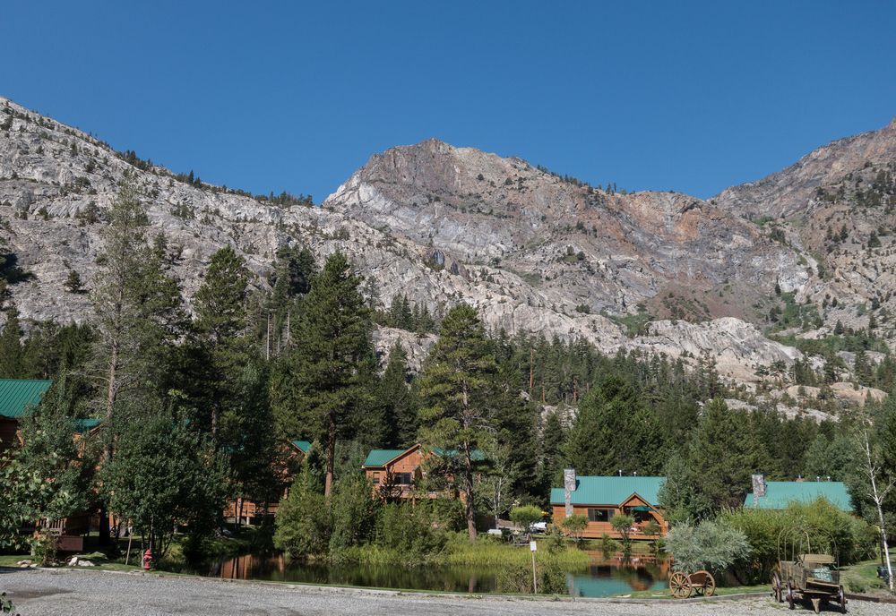Buildings and trout pond at Double Eagle Resort.<br />Aug. 7, 2014 - June Lake, California.