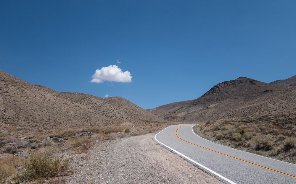 On way to Schulman Grove of bristle cone pines.<br />Aug. 7, 2014 - On CA-168 east of Big Pine, California.