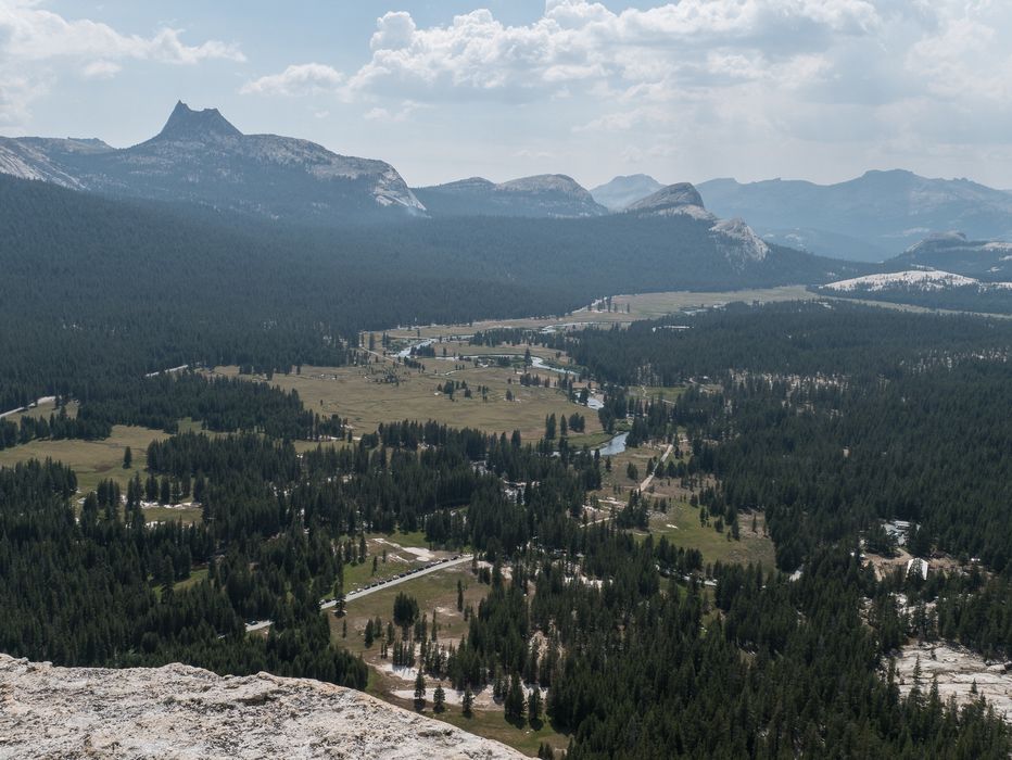 Tuolumne Meadows from Lembert Dome.<br />Hike aroun/on Lembert Dome.<br />Aug. 8, 2014 - Yosemite National Park.
