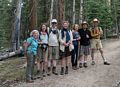 Joyce with a friendly group of higers on way down from the Dome.<br />Hike aroun/on Lembert Dome.<br />Aug. 8, 2014 - Yosemite National Park.