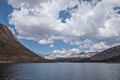 View north while waiting for water taxi to take us to the other side.<br />Aug. 9, 2014 - Saddlebag Lake, Inyo National Forest, California.