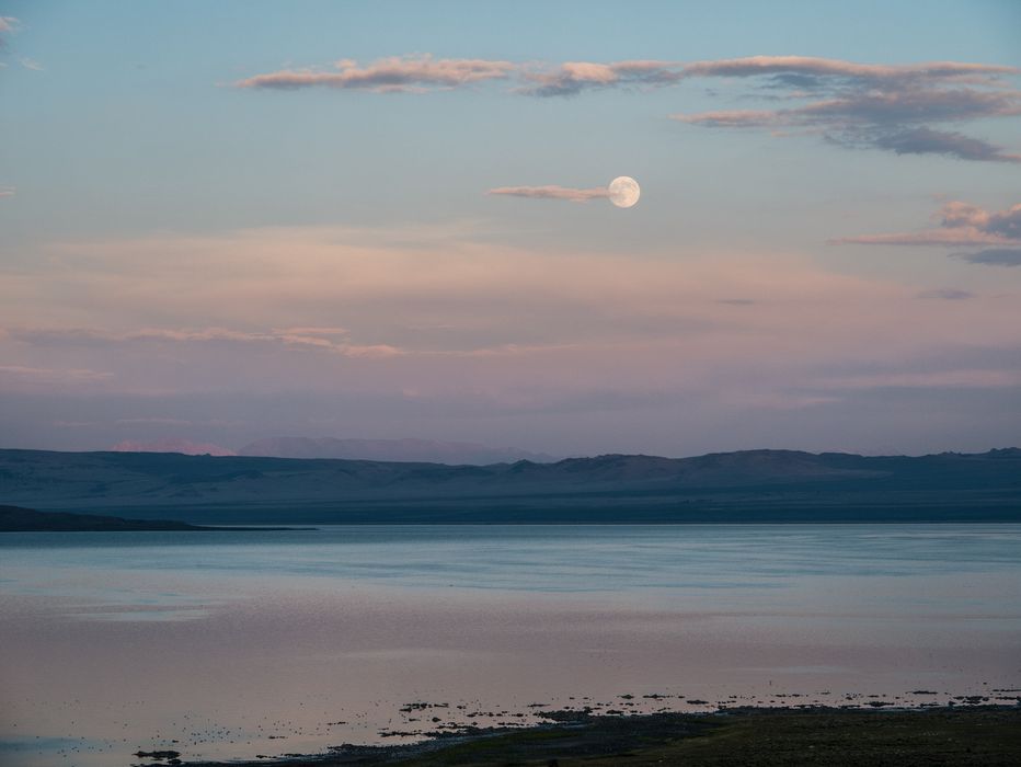 Supermoon over Mono Lake outside Mono Inn Restaurant<br />Aug. 9, 2014 - About 5 miles north of Lee Vining, California.