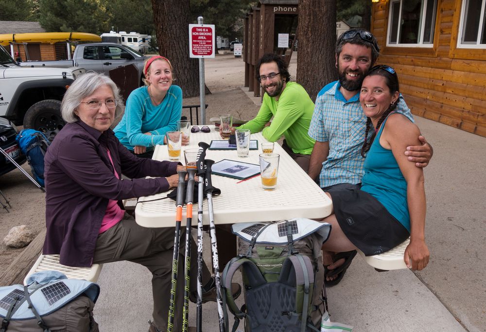 After another successful rendezbous,<br />Joyce, Bonnie, Brad, Sati, and Melody having a few beers.<br />Aug. 10, 2014 - Twin Lakes Resort, California.