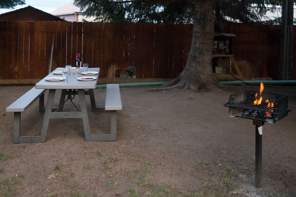 Our dinner setting between the cabins.<br />Aug. 11, 2014 - Lee Vining, California.