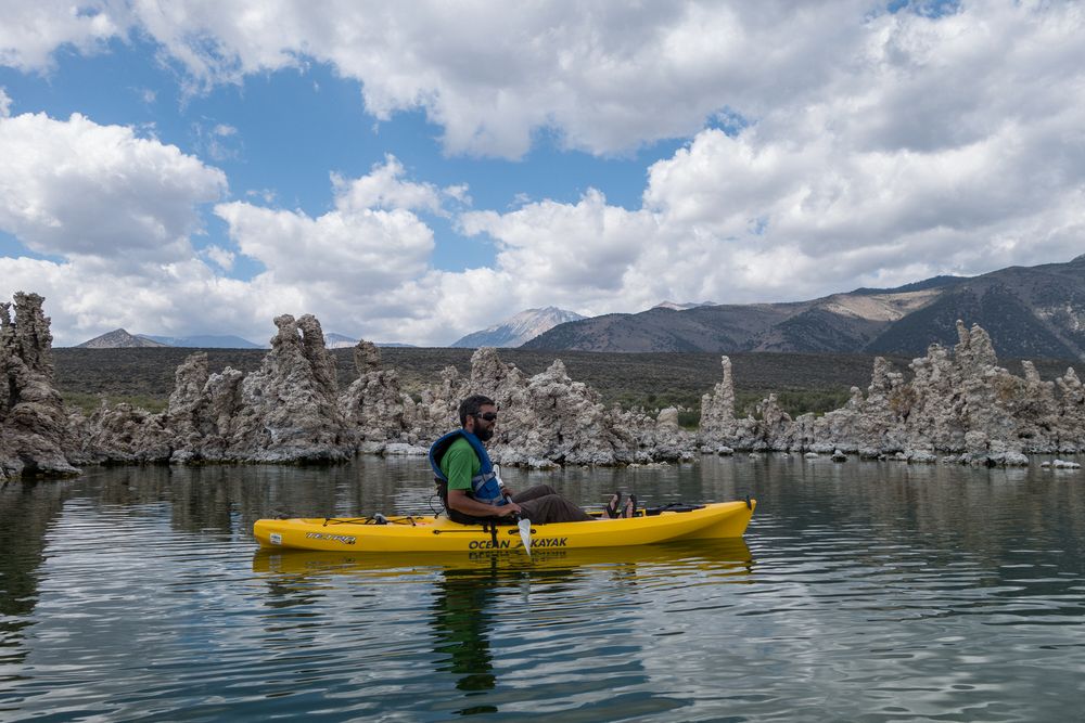 Sati among tufas.<br />Aug. 12, 2014 - Kayaking on Mono Lake, California.