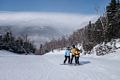 Melody, Sati, and Joyce at top of Sunny Spruce lift.<br />Feb. 19, 2015 - Stowe, Vermont