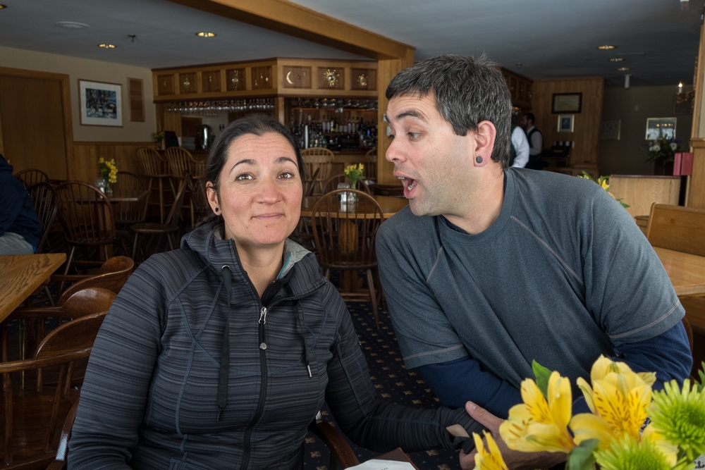 Melody and Sati.<br />Lunch at the Trapp Family Lodge.<br />Feb. 20, 2015 - Stowe, Vermont.