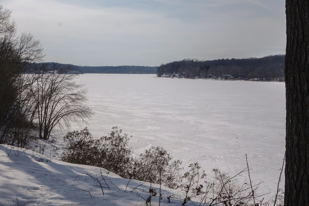 The Merrimack River covered in ice from shore to shore.<br />March 7, 2015 - Maudslay State Park, Newburyport, Massachusetts.
