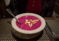 Delicious cold borscht soup.<br />Mama Papa Lithuania restaurat.<br />March 26, 2015 - Alameda, California.