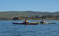 Melody and Sati in their folding kayaks.<br />March 28, 2015 - Tomales Bay, California.