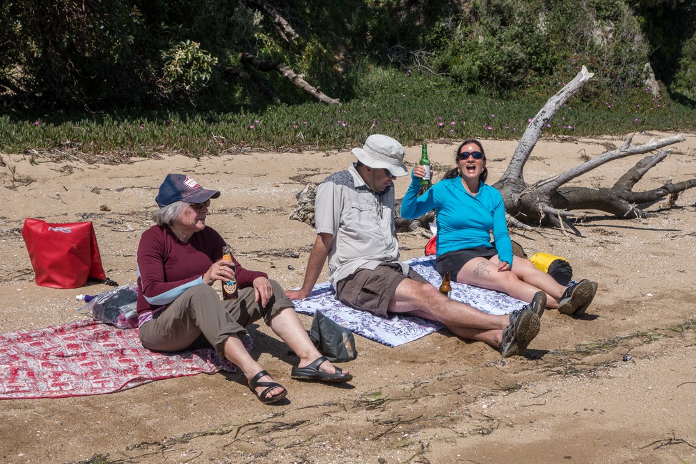 Joyce, Sati, and Melody taking a break from kayaking.<br />March 28, 2015 - Tomales Bay, California.
