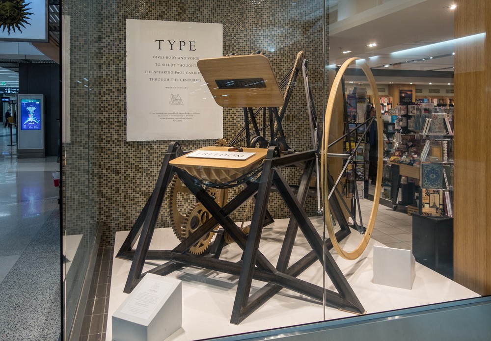 Displays in a gallery window.<br />March 30, 2015 - San Francisco Airport, California