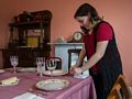 Miranda folding napkins.<br />Easter dinner.<br />April 5, 2015 - At Paul and Norma's in Tewksbury, Massachusetts.