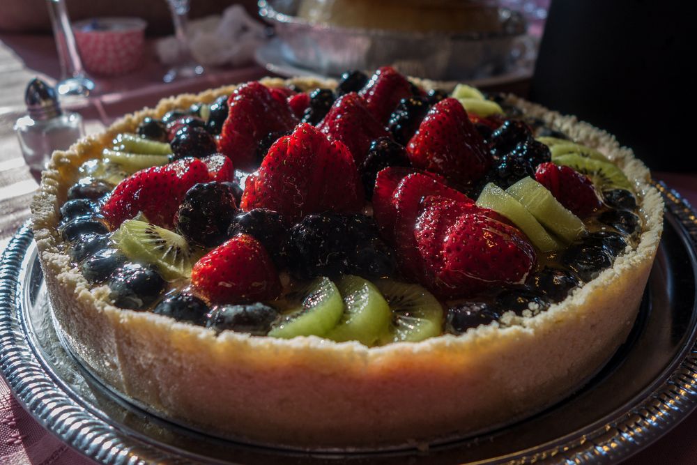 Joyce's delicious fruit torte.<br />Easter dinner.<br />April 5, 2015 - At Paul and Norma's in Tewksbury, Massachusetts.