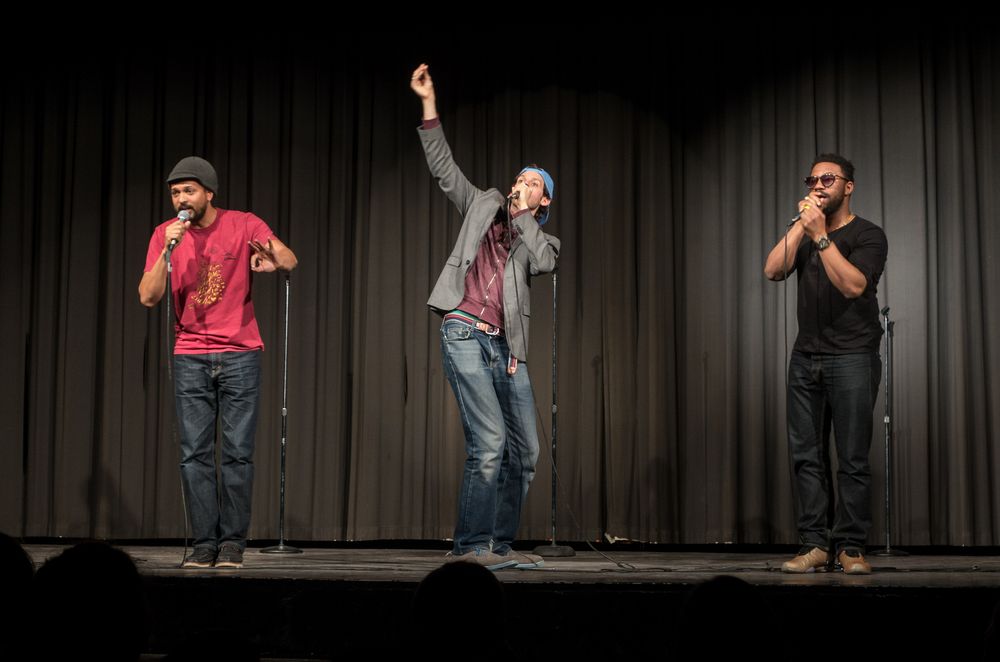 Mason Granger, Scott Raven, and Kyle Rapps.<br />Performance by the Mayhem Poets.<br />April 9, 2015 - Pentucket High School, West Newbury, Massachusetts.