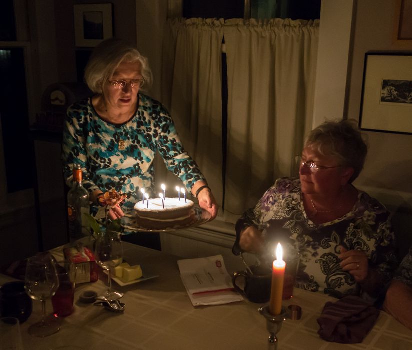 Joyce and Norma.<br />Celebrating Norma's birthday and Paul and Norma's wedding anniversary.<br />April 13, 2015 - At home in Merrimac, Massachusetts.