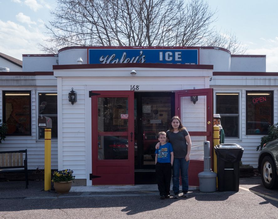 Matthew and Miranda full of ice cream.<br />April 18, 2015 - Haley's Ice Cream, Newburyport, Massachusetts.