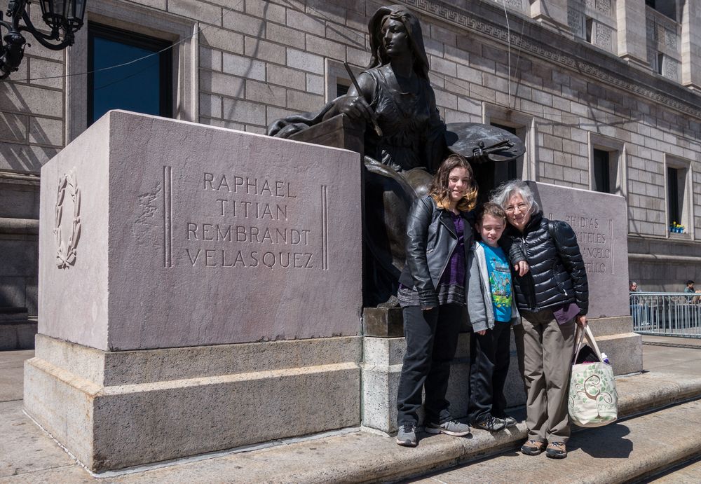 Miranda, Matthew, and Joyce in front of the Boston Public Library.<br />April 19, 2015 - Boston, Massachusetts.