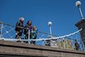 Joyce, Miranda, and Matthew on bridge over the Lagoon.<br />April 19, 2015 - Public Garden, Boston, Massachusetts.