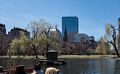 View from a swan boat on the Lagoon.<br />April 19, 2015 - Public Garden, Boston, Massachusetts.