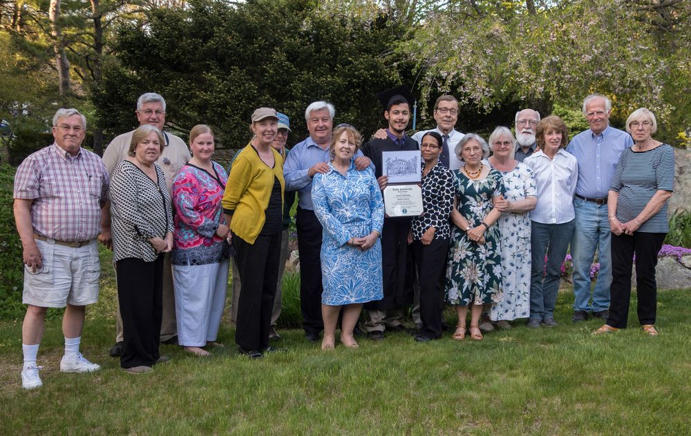 Uldis, Helga, Jim, Laila, Lee, Jan, John, Priscilla, Eriks, Nancy, Juris, Joyce, Edite, Mary, John, Anita.<br />Eriks' graduation from Tufs party.<br />May 17, 2015 - At Uldis and Edite's in Manchester by the Sea, Massachusetts.