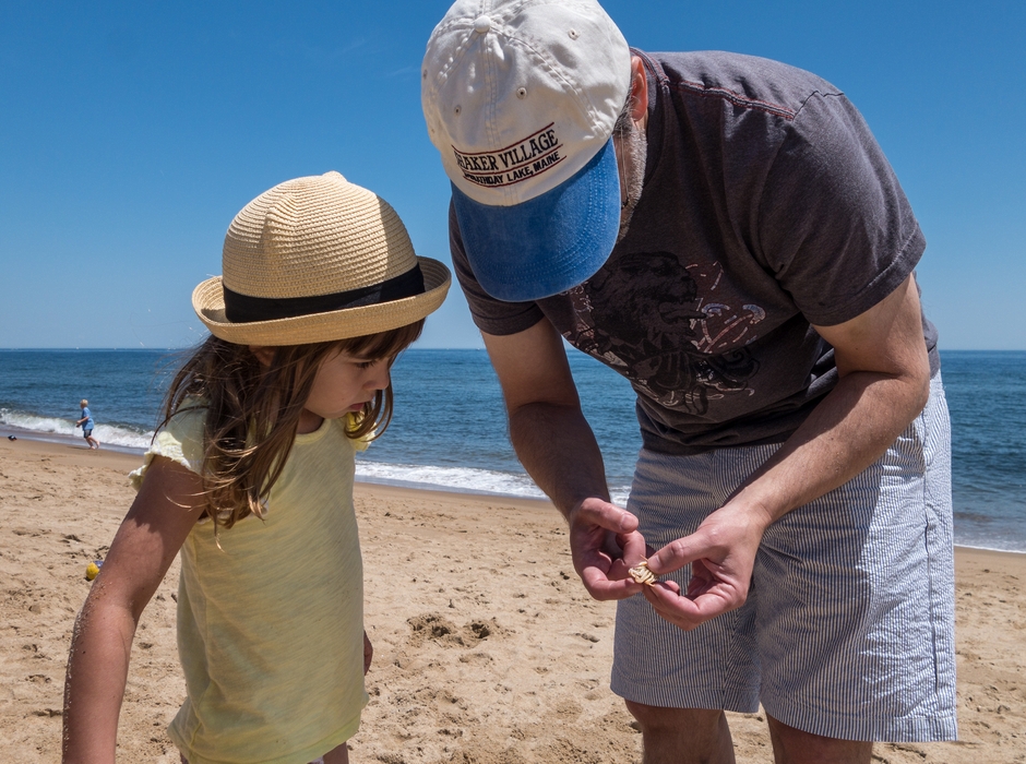 Alina and Julian showing her a crab.<br />June 13, 2015 - Parker River National Wildlife Refuge, Massachusetts.