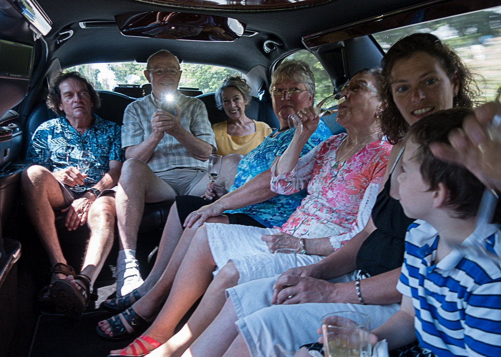 Paul, Peter, Helen, Norma, Ana, Holly, and Matthew.<br />Limo ride courtesy of Joyce.<br />Egils' 75th and Carl's 46th birthday celebration.<br />June 13, 2015 - Merrimac, Massachusetts.